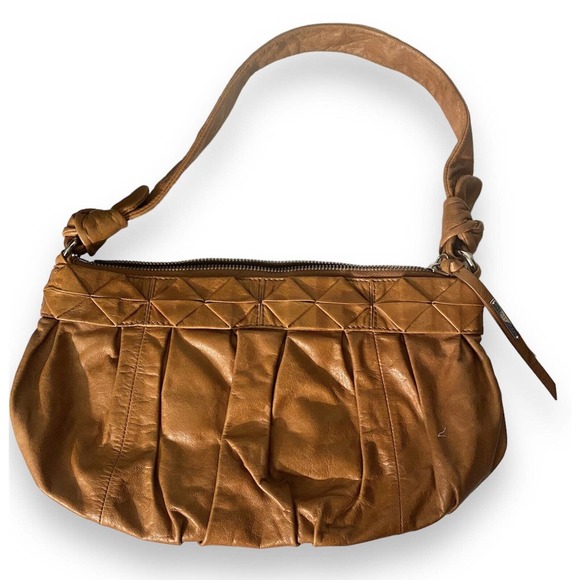 NWT Elliot Luca Y2K Retro Hipster Leather Shoulder Bag with Zip Close in Cognac - Picture 3 of 15